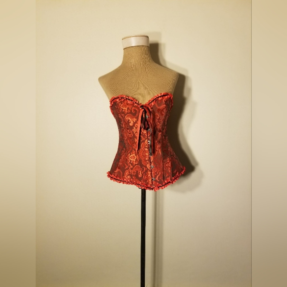 Women's Red & Black Paisley Print Corset Size Small.